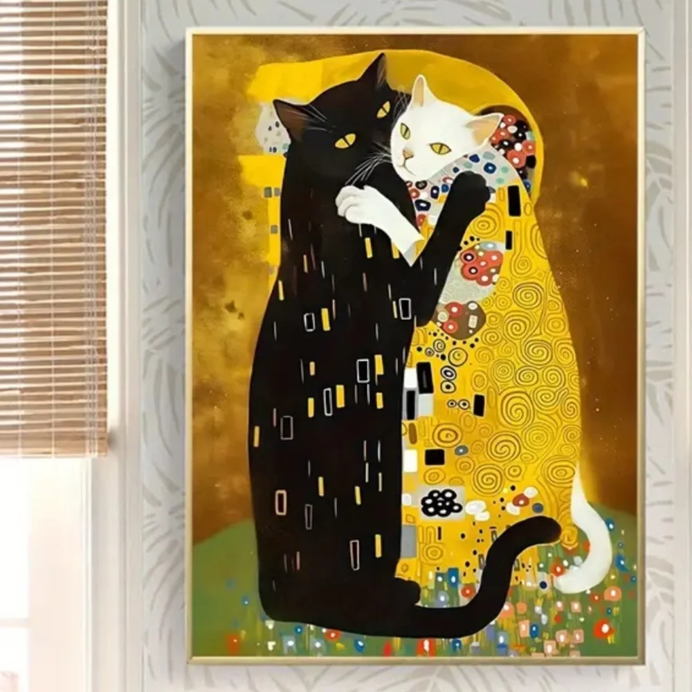 "Cat Kiss in Klimt Style" Canvas Print Feline Wall Art - Picture 4 of 5